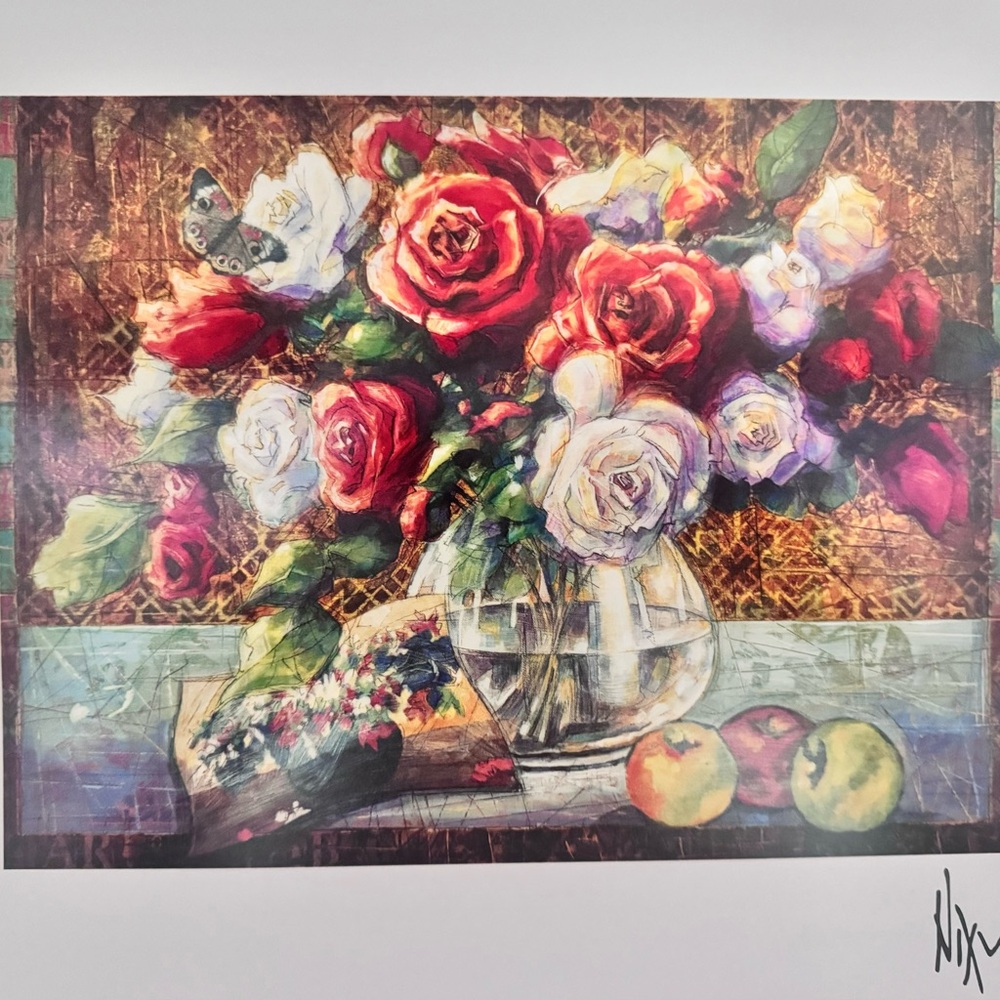 PETER NIXON FLOWER STUDY LITHOGRAPH WITH SPOT WASH SIGNED 2021 W COA